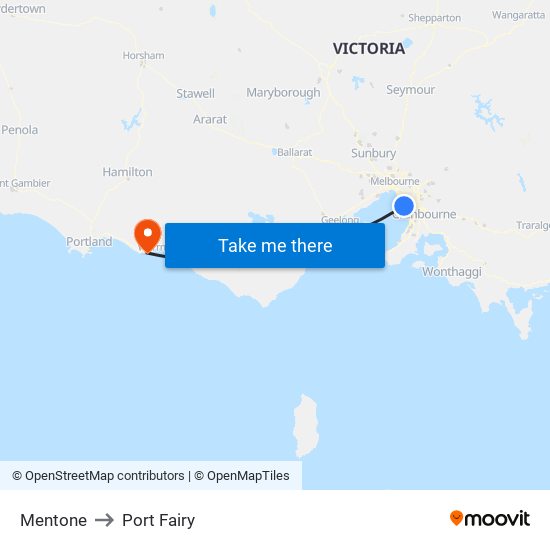 Mentone to Port Fairy map