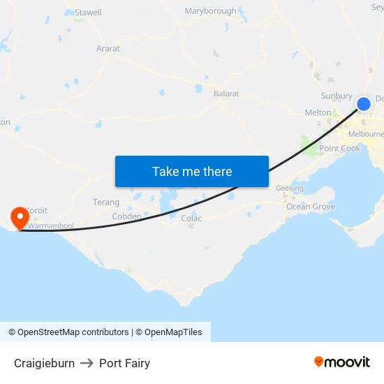 Craigieburn to Port Fairy map