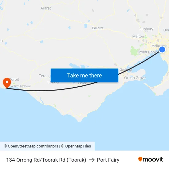 Orrong Rd/Toorak Rd #134 to Port Fairy map