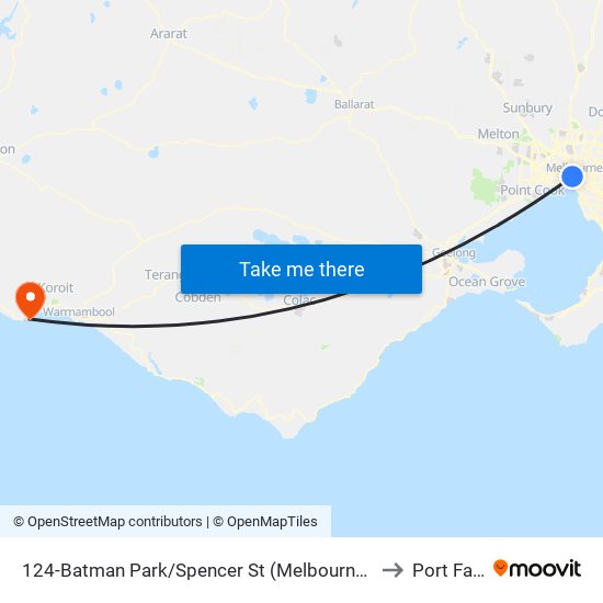 124-Batman Park/Spencer St (Melbourne City) to Port Fairy map