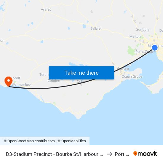 D3-Stadium Precinct - Bourke St/Harbour Esp (Docklands) to Port Fairy map