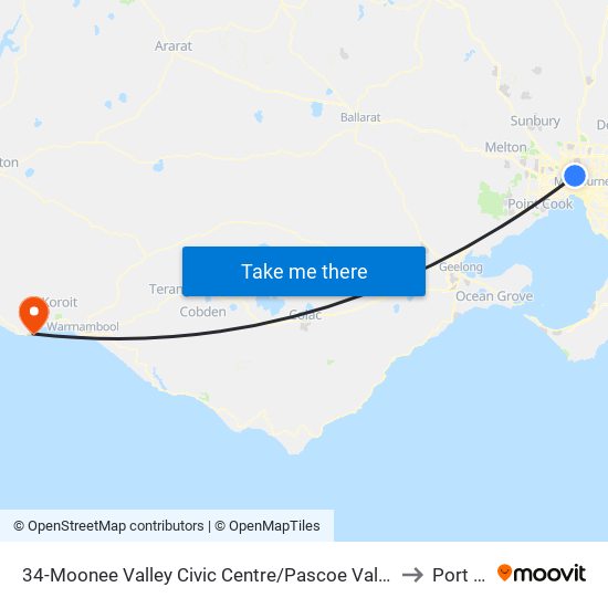 34-Moonee Valley Civic Centre/Pascoe Vale Rd (Moonee Ponds) to Port Fairy map