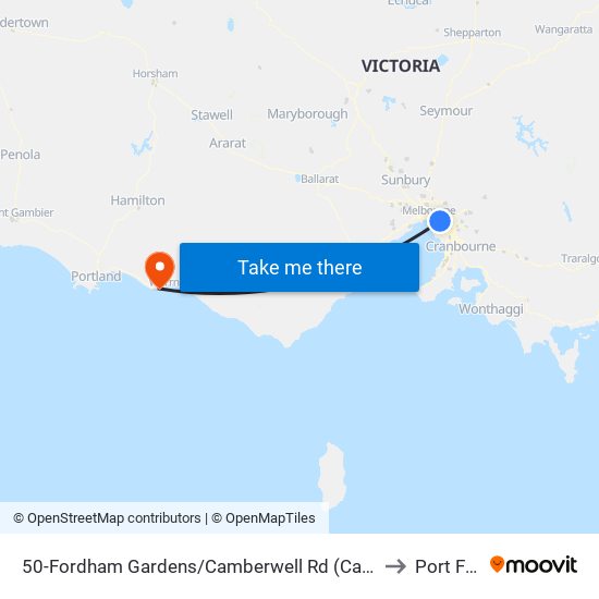 50-Fordham Gardens/Camberwell Rd (Camberwell) to Port Fairy map