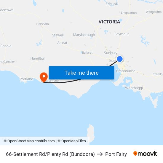 66-Settlement Rd/Plenty Rd (Bundoora) to Port Fairy map