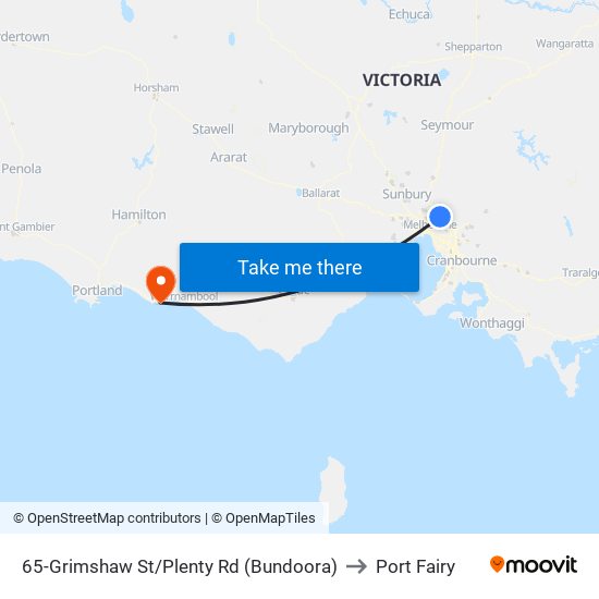 65-Grimshaw St/Plenty Rd (Bundoora) to Port Fairy map