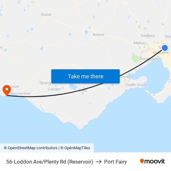 56-Loddon Ave/Plenty Rd (Reservoir) to Port Fairy map