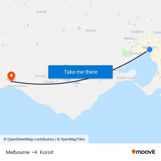 Melbourne to Koroit map