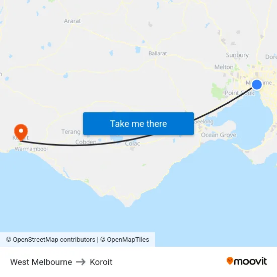 West Melbourne to Koroit map