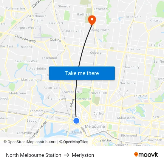 North Melbourne Station to Merlyston map