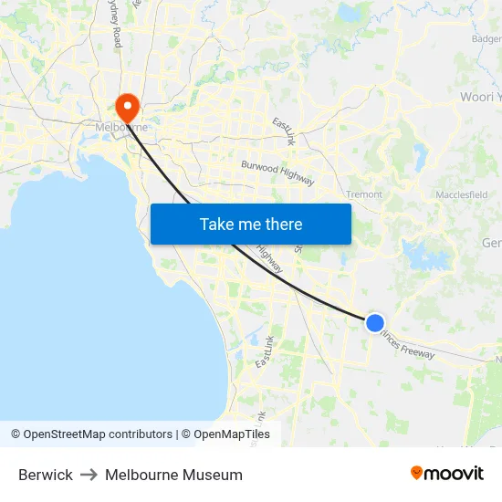 Berwick to Melbourne Museum map