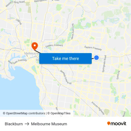 Blackburn to Melbourne Museum map