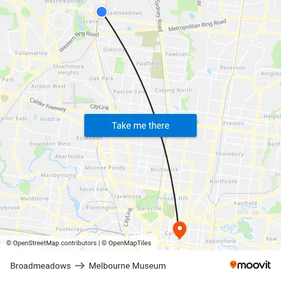 Broadmeadows to Melbourne Museum map