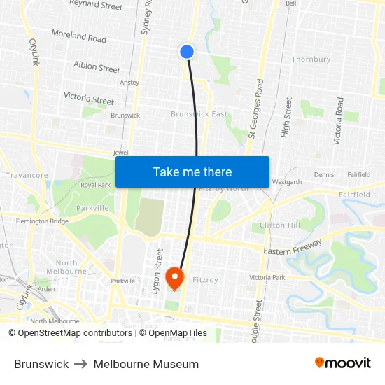 Brunswick to Melbourne Museum map