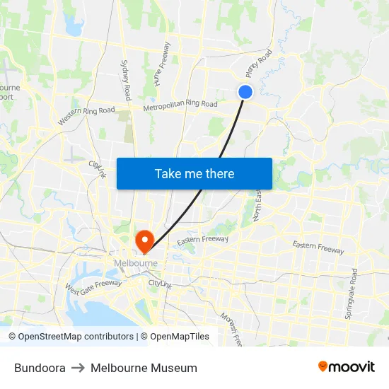 Bundoora to Melbourne Museum map