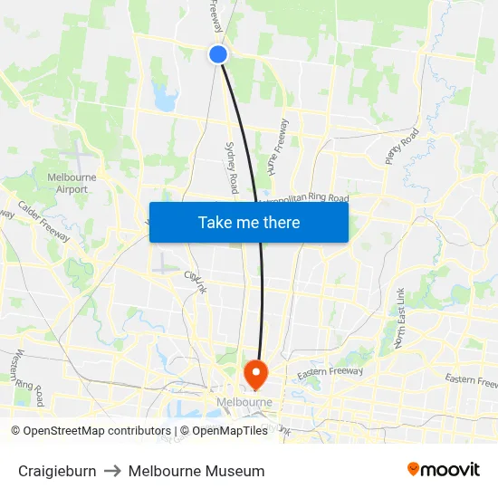 Craigieburn to Melbourne Museum map