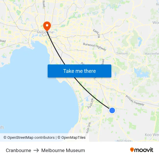Cranbourne to Melbourne Museum map