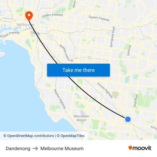 Dandenong to Melbourne Museum map