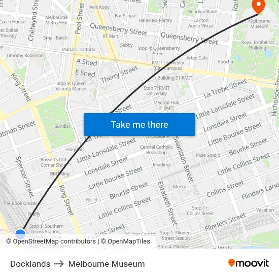 Docklands to Melbourne Museum map
