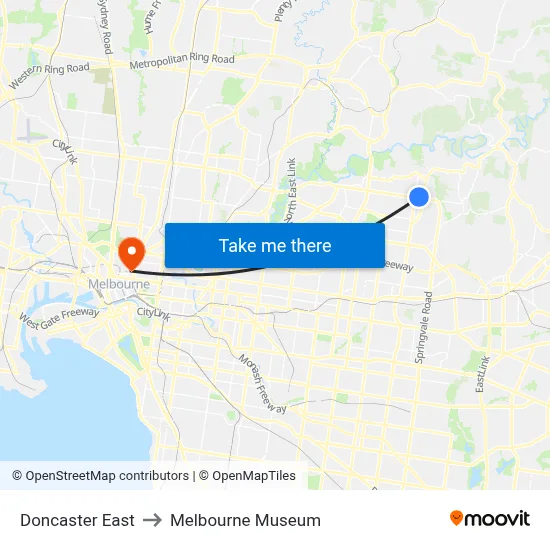 Doncaster East to Melbourne Museum map