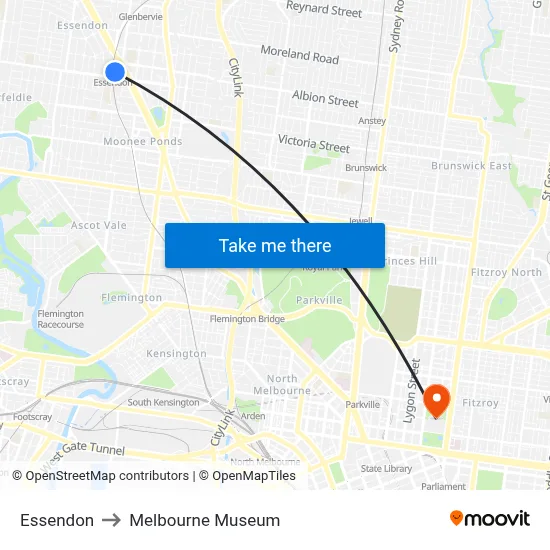 Essendon to Melbourne Museum map