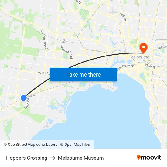 Hoppers Crossing to Melbourne Museum map