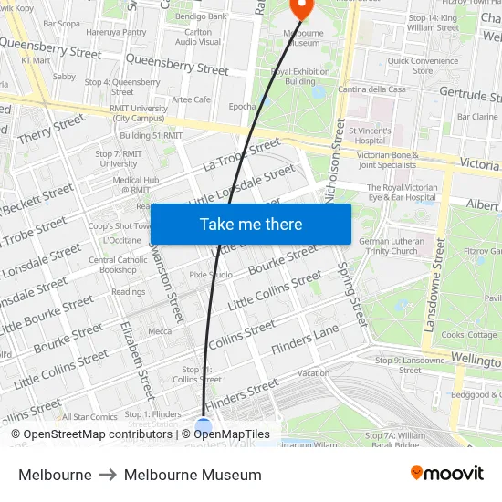 Melbourne to Melbourne Museum map