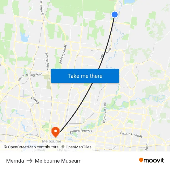 Mernda to Melbourne Museum map