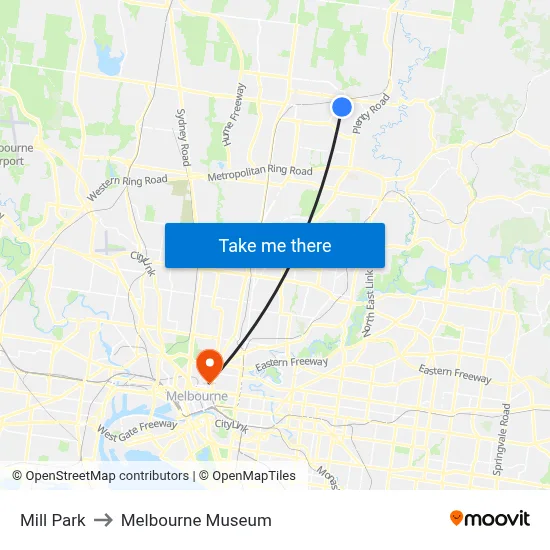 Mill Park to Melbourne Museum map