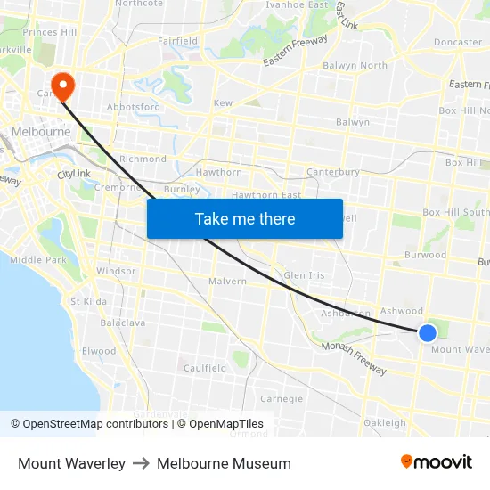 Mount Waverley to Melbourne Museum map
