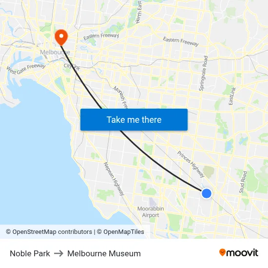 Noble Park to Melbourne Museum map