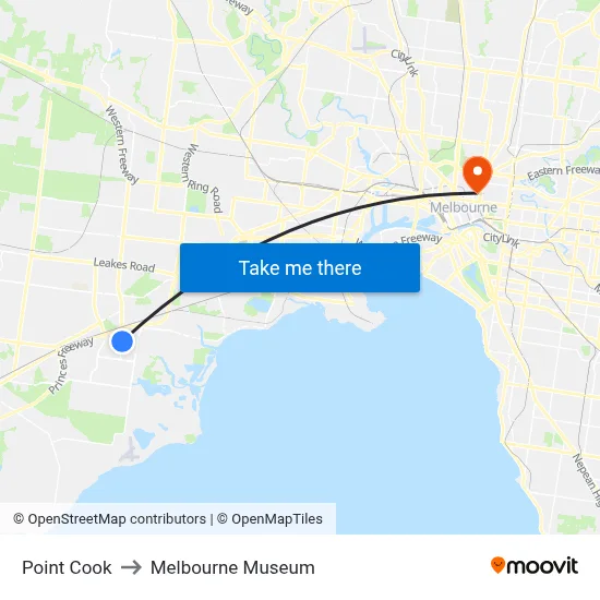 Point Cook to Melbourne Museum map
