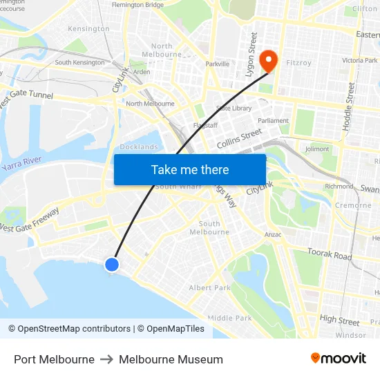 Port Melbourne to Melbourne Museum map