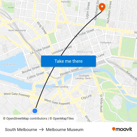 South Melbourne to Melbourne Museum map