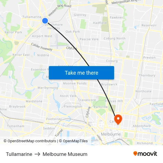Tullamarine to Melbourne Museum map