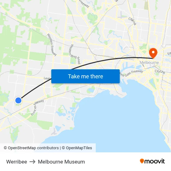 Werribee to Melbourne Museum map
