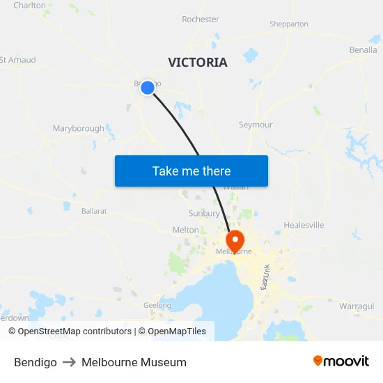 Bendigo to Melbourne Museum map