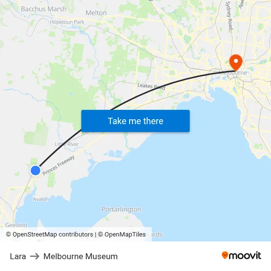 Lara to Melbourne Museum map