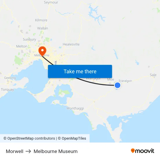 Morwell to Melbourne Museum map