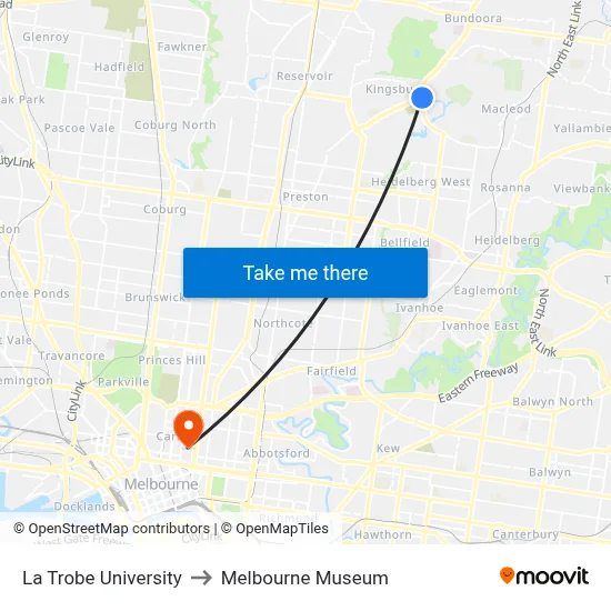 La Trobe University to Melbourne Museum map