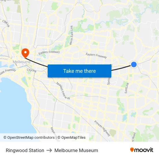 Ringwood Station to Melbourne Museum map