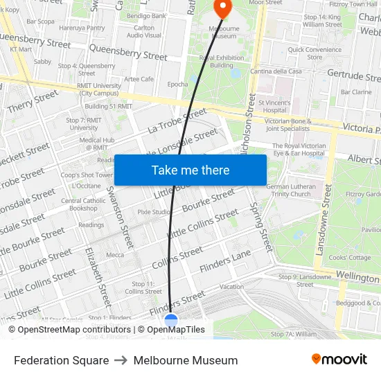 Federation Square to Melbourne Museum map