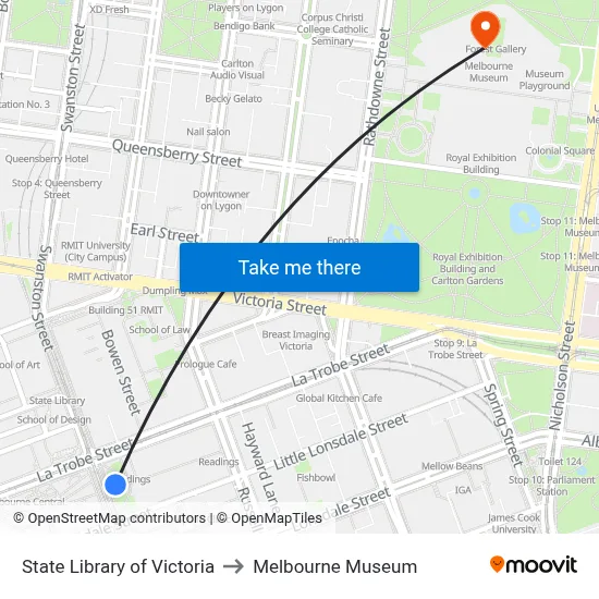 State Library of Victoria to Melbourne Museum map
