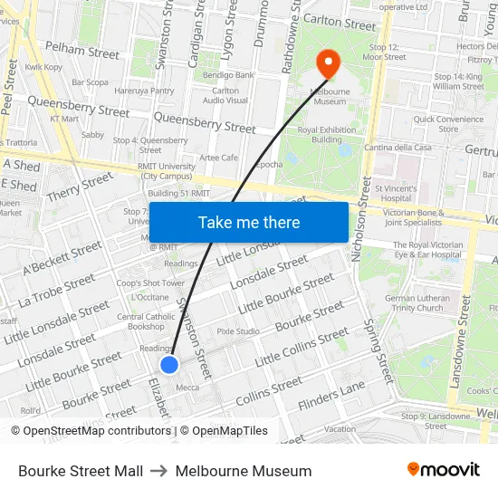 Bourke Street Mall to Melbourne Museum map