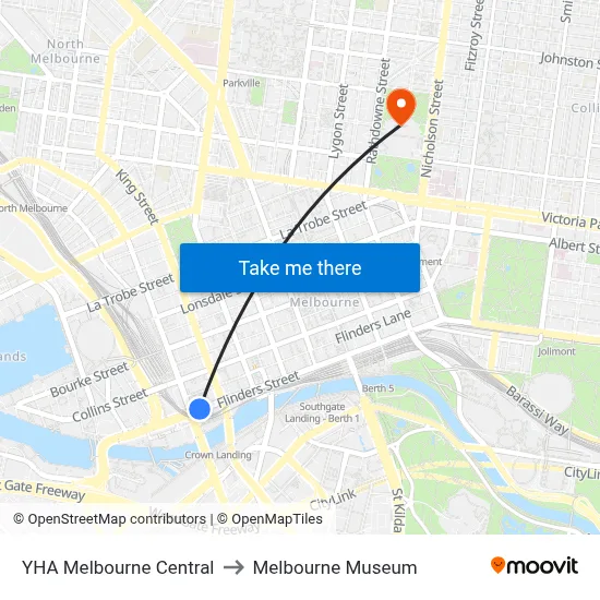 YHA Melbourne Central to Melbourne Museum map