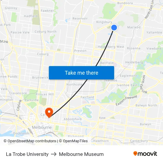 La Trobe University to Melbourne Museum map