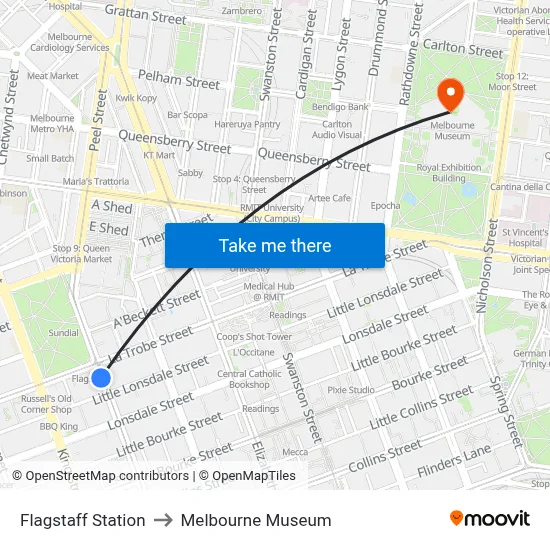 Flagstaff Station to Melbourne Museum map