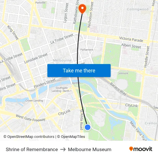 Shrine of Remembrance to Melbourne Museum map