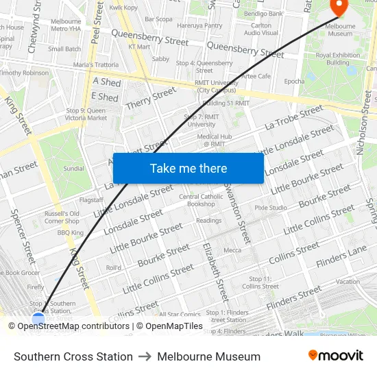 Southern Cross Station to Melbourne Museum map