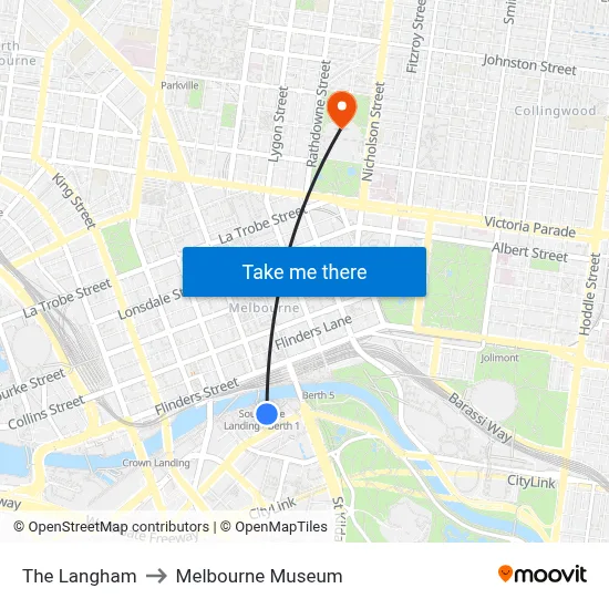 The Langham to Melbourne Museum map