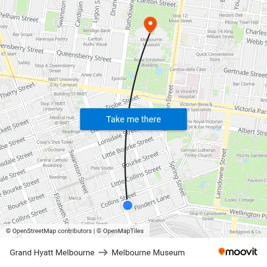 Grand Hyatt Melbourne to Melbourne Museum map